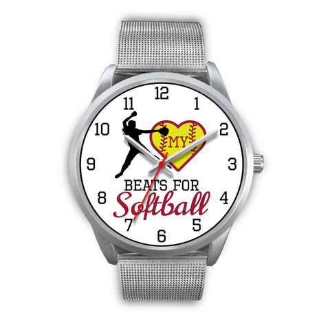 Image of My heart beats for softball girl's watch - pitcher